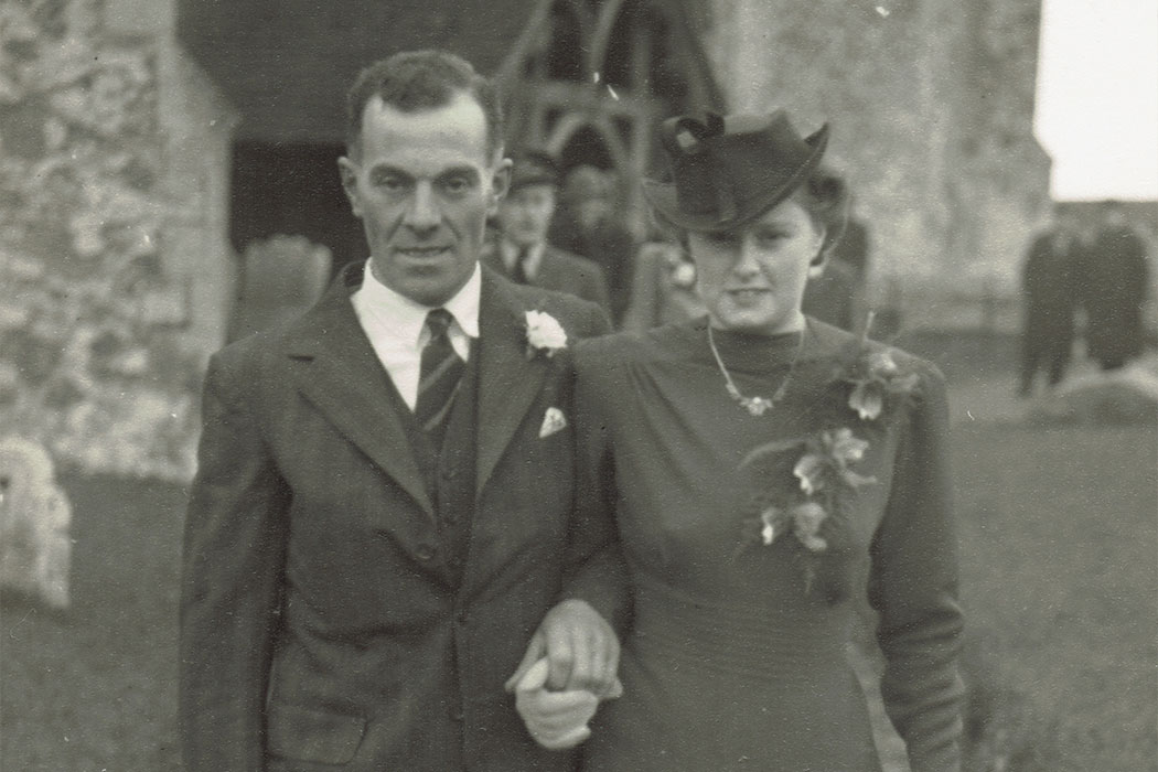 Black and white photo of couple's wedding as part of history of churchfields